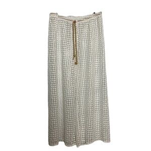 Cabana Beach White Lace Wide Leg with Gold Waist Tie Beach/ Swim Coverup